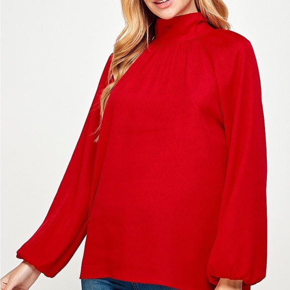 Red Bow High Neck Long Sleeve Top NWT - Picture 6 of 8